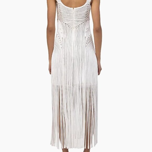 SIMKHAI White Darby Fringe Hem Cord Midi-Dress - Picture 3 of 5